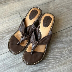Born Brown Leather Espadrille Wedge Flip Flop Sandal